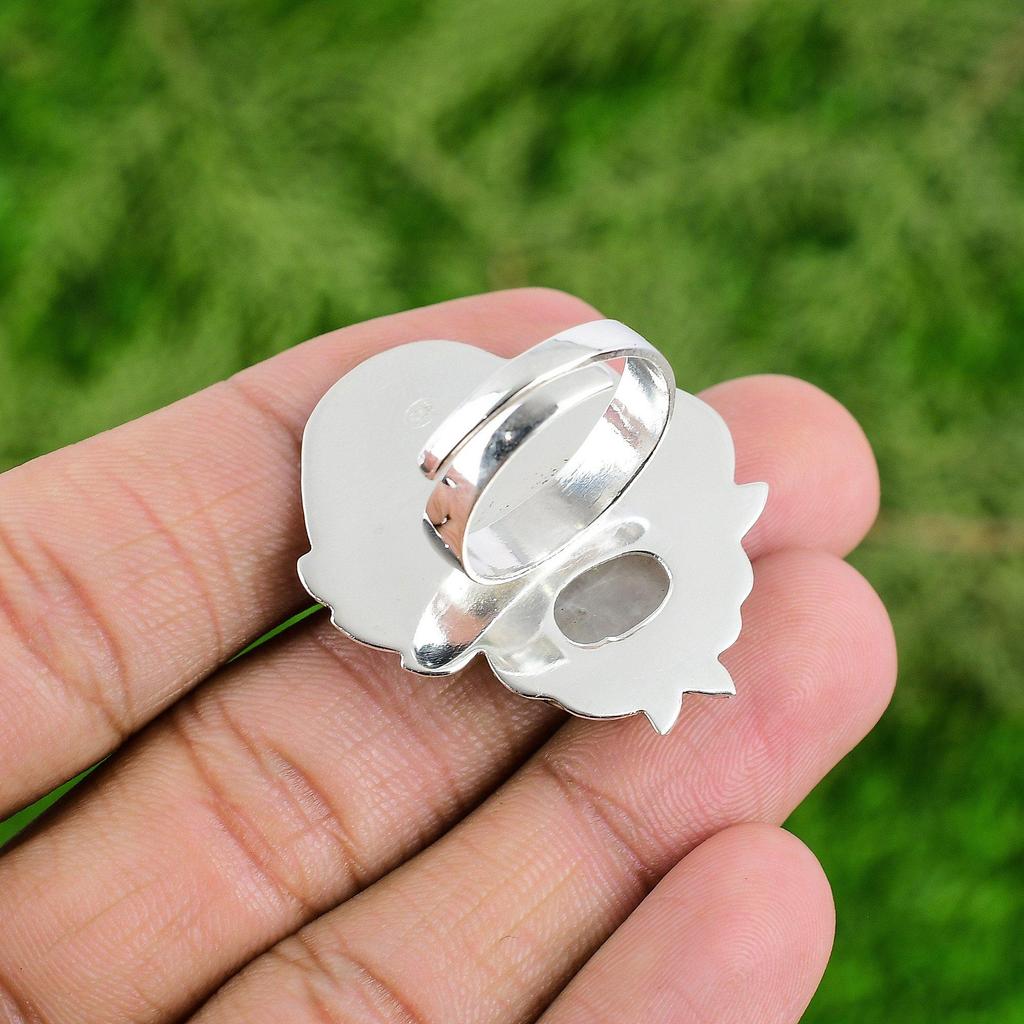 Mothers day Deal Natural Rainbow Moonstone Promise Wedding Ring Sterling Silver