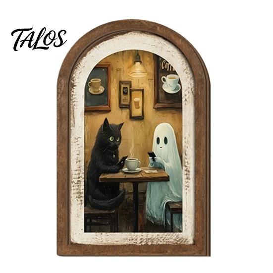 Halloween Entryway Decor Ghost Arch Wooden Sign, Cute Table Rustic Farmhouse Decoration Shelf Decor, Decorative Wall Art for Mantel Living Room