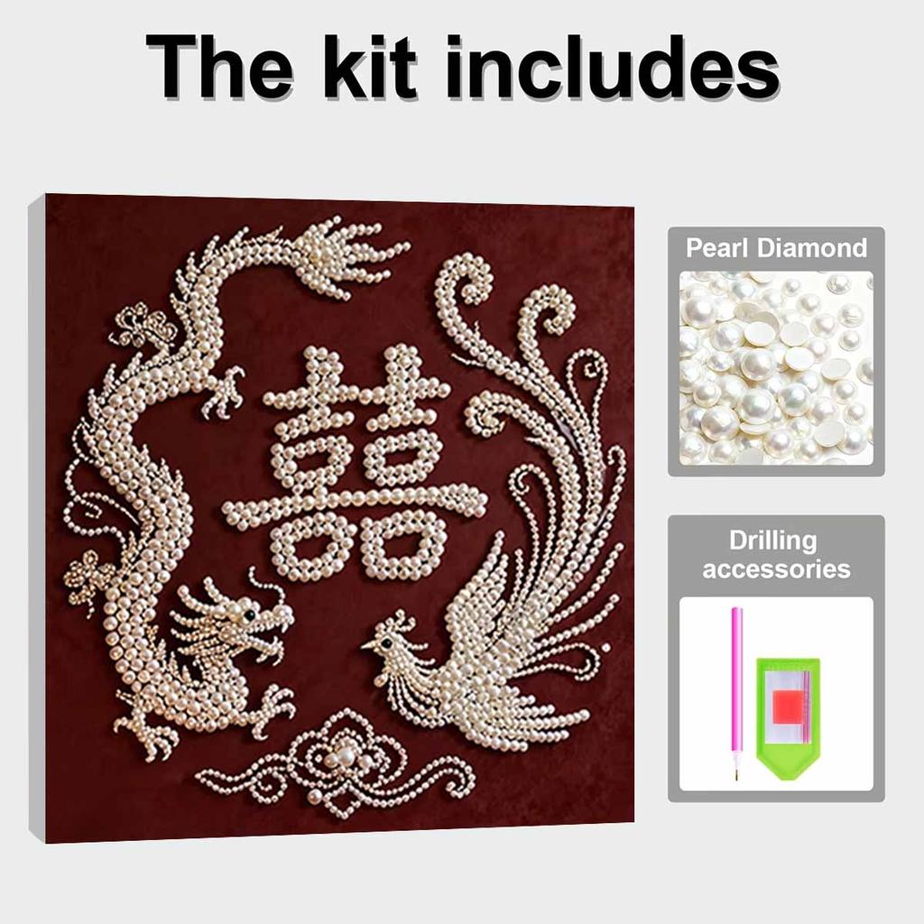 Dragon and Phoenix Bringing Auspiciousness Full 5D DIY Pearl Gem Art Diamond Painting Kits for Adults/Beginners Gift Idea Home Decor 15.7x15.7in