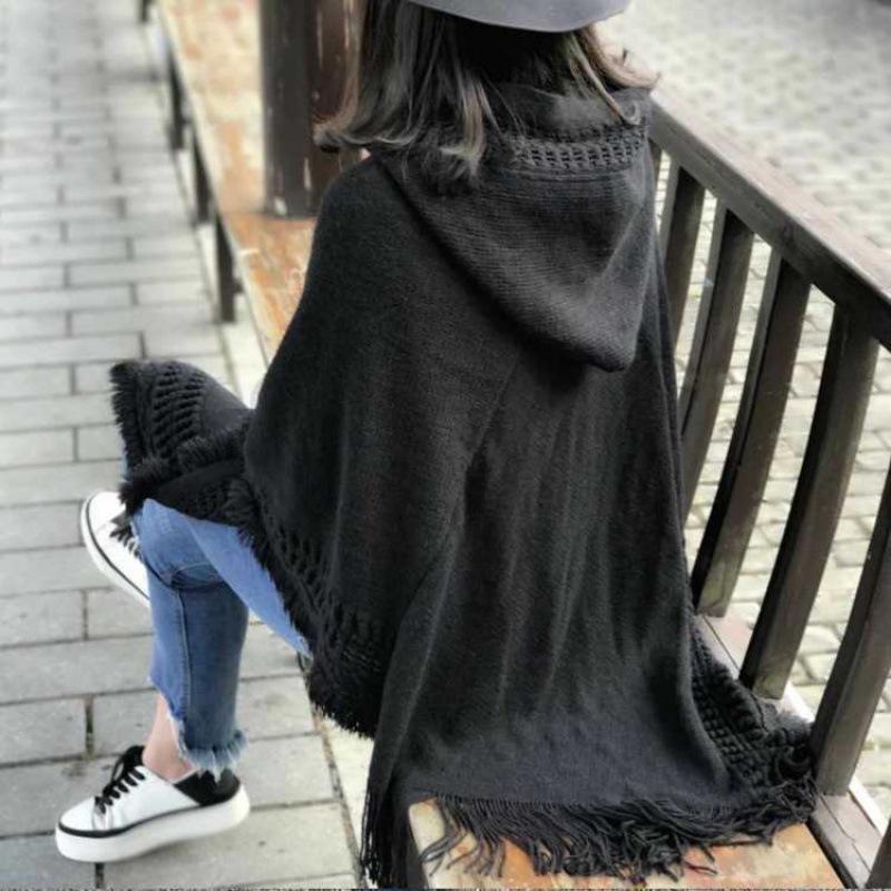 SHANGY2023 Solid Color Women's Fashion Hooded Shawl Cape