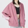 Adidas Striped Splice Casual Zip Hoodie Jacket Women Outerwear Pink IB8513
