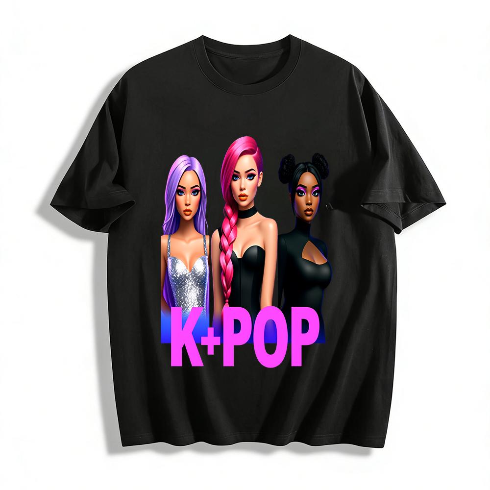 

K-pop Girl Group Graphic T-shirt Trendy Idol Style Casual Loose Top Unisex Fashion Tee Pure cotton T-shirt XXS