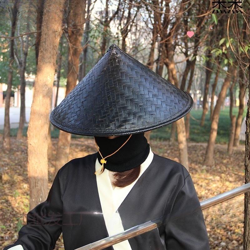 Retro Black Unisex Bamboo Hat and Raincoat for Dance and Film Shoots