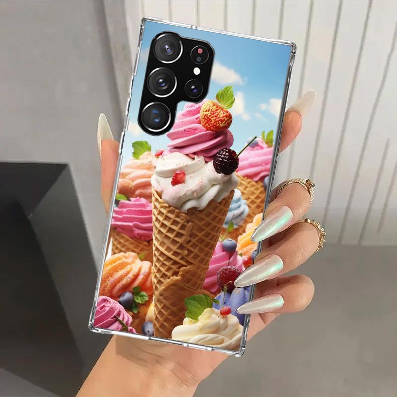 Macaron Ice Cream Cake Doughnut Phone Case for Samsung Galaxy S26 S24 S23 Ultra S25 Edge S22 S21 Plus S20 FE + Soft Print Shell
