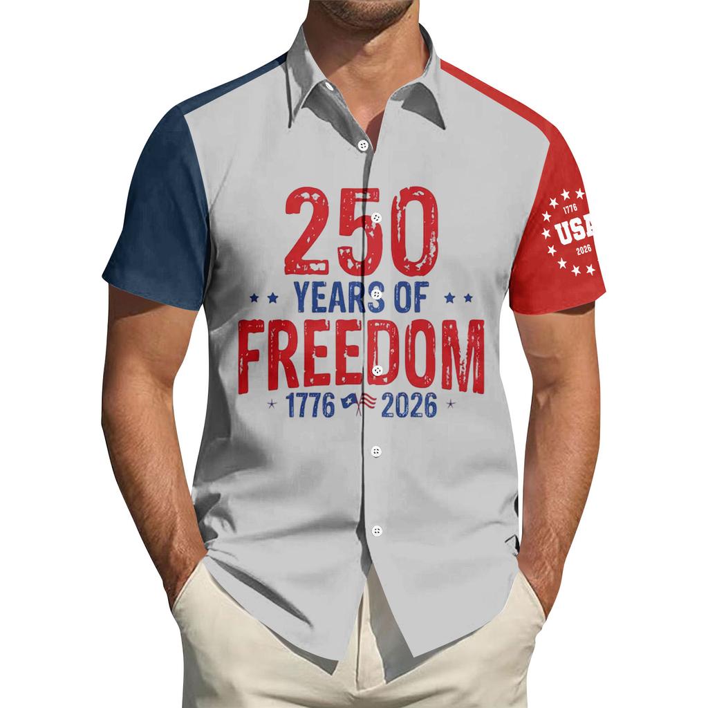 Men's Independence Day Printed Collared Top Men's Casual Sports Short-Sleeve Shirt