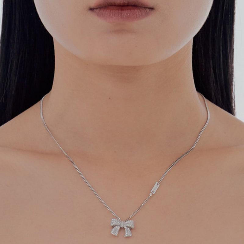 

JYDDM 925 Diamond Signature Crystal Ribbon Necklace FREE