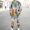Men Black Background Purple Rose Skull Blue Butterfly Print Long Sleeve Sweatshirt Jogger Pants Two Piece Suit