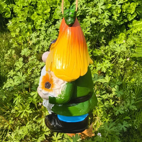 Gnome Statue Bird House Weather-proof Outdoor Garden Yard Hanging Bird House Outside Hummingbird Feeder Decoration