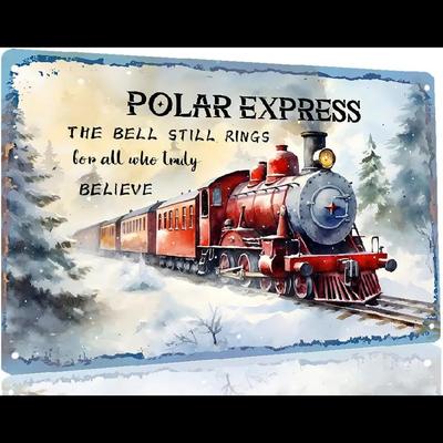 Cartello in Latta Metallo Treno Polar Express Retrò Vintage Decorazione Natalizia Stile Rustico per Caffetterie Bar Casa