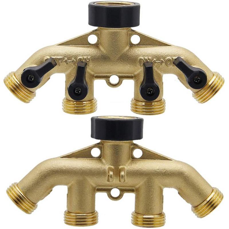 3/4" Brass 4-Way Splitter Tap Diverter, Garden Irrigation Water Distributor Valve Controller