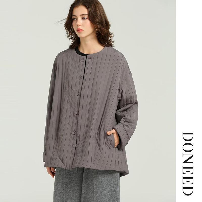 DONEED Minimalist Loose-Fit Vertical Striped Fall Jacket