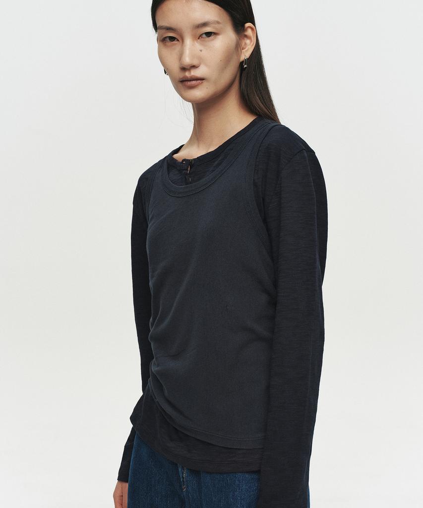 Hoite Base Slub Henley Neck T-Shirt (Navy)