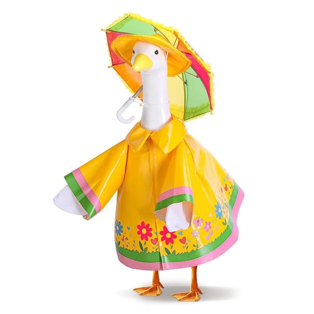 Goose Statue Raincoat Clothes with Umbrella Hat Goose Costume Fits Lawn Geese Statues for Outdoor Patio Garden Decoration