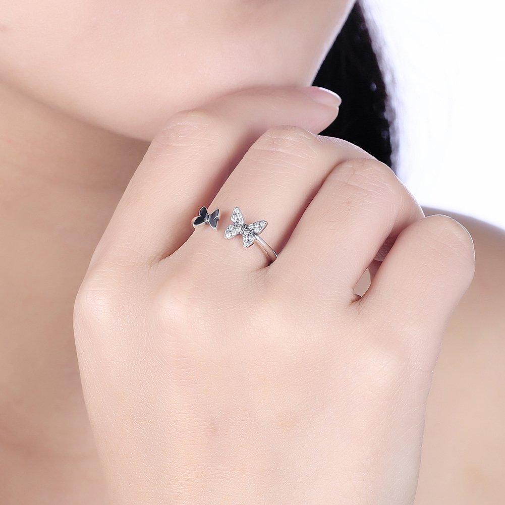 Rockyu Brand Fashion Accessory Ring for 925 Sterling Butterfly One Size Fits Hawaiian Jewelry Women, Silver, Design, Most, CZ, Zirconia,