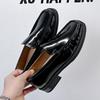Fashion 2025 Round Head Thick Sole Thick Heel Shallow Mouth Men Leather Shoes All Vintage Single Shoes Breathable Comfortable Work Shoes