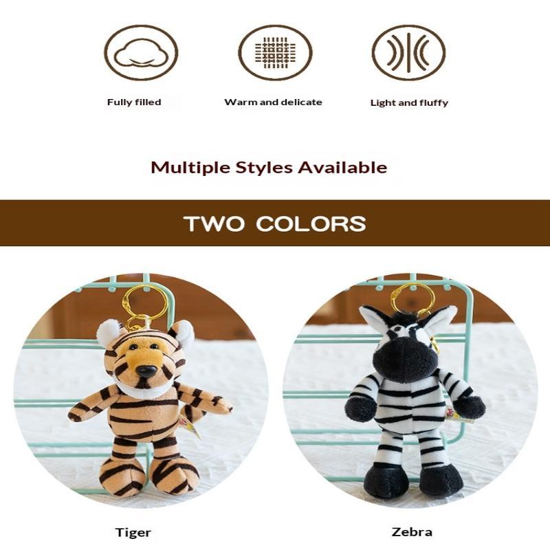 Porte-clés Peluche Animal Mignon Dessin Animé 15CM Tigre Lion Éléphant Hippopotame Tortue Pendentif Sac Rembourré