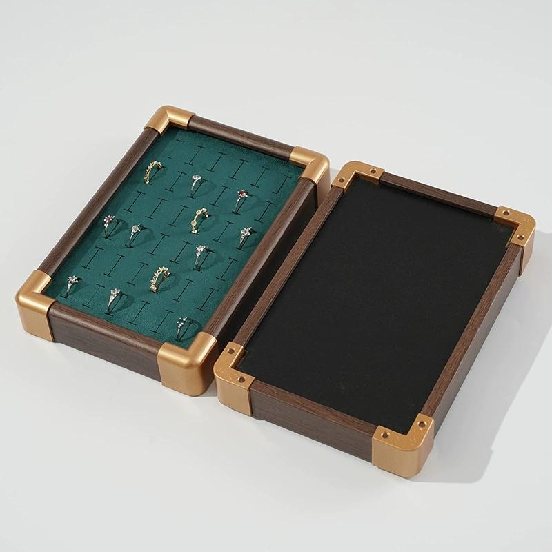 Fashion 36 Slots Ring Display Tray Wooden Velvet Stud Earrings Ring Bracelet Jewelry Storage Trays Counter Window Showcase Props