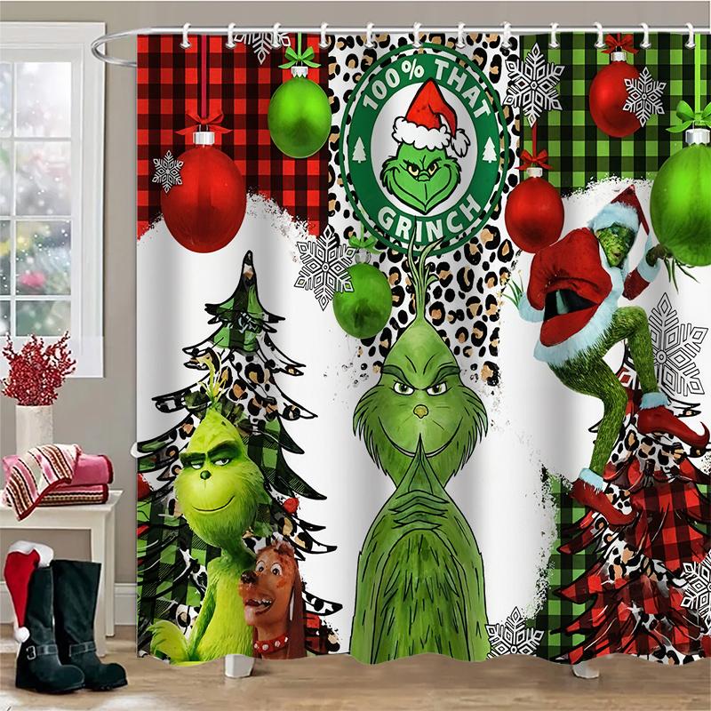 Christmas Cartoon Bathroom  Shower Curtain  Waterproof Fabric Bathroom Curtain With 12 Hooks Sunflower Home Deco Free Ship