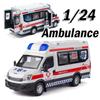 1:24 Ambulance School Bus Model Toy Cars Alloy Diecast Sound Light Doors Opened Pull Back Simulation Vehicle for Kids Edutainmnt