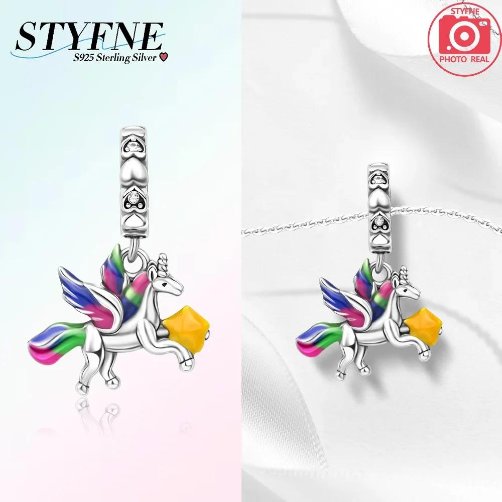 Exquisite Pink Color Charms Beads Copper Cute Girl Wonderland Unicorn Colour Heart Shape Pendant Fit Bangle Bracelet Jewelry