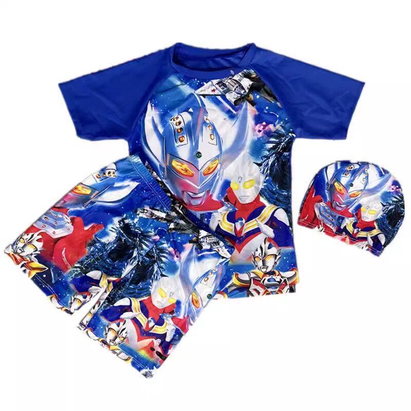 Boys' Cartoon Character Swimsuit Set with Hat