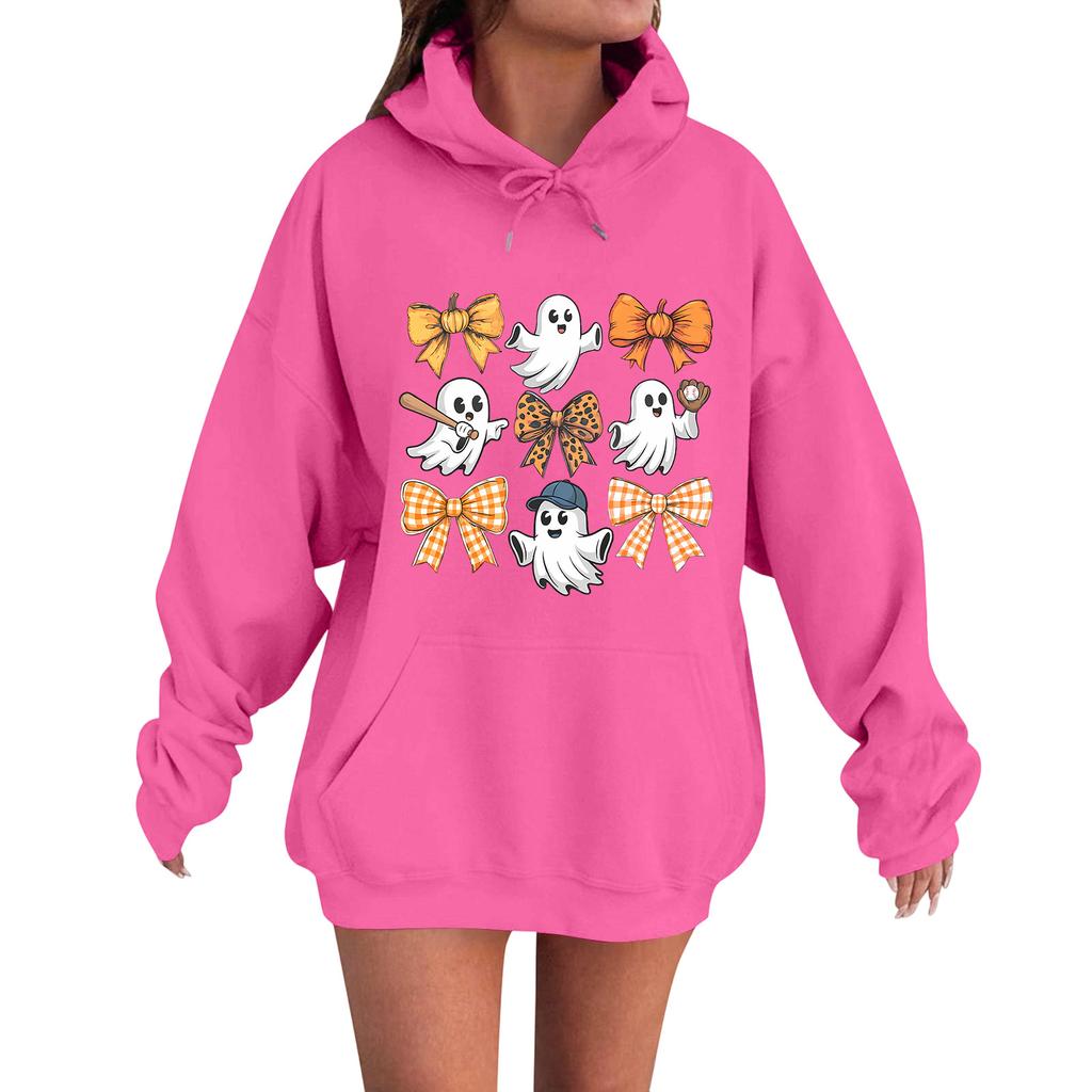 Women's Casual Fashion Comfortable Round Neck With Hood Long Sleeve Halloween Print Warm Sweatshirt