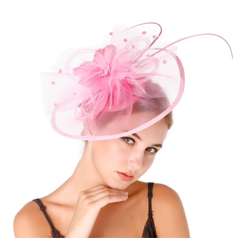 Feather Decorated with Mesh Veil Hat Outdoor Tulle Hair Accessory Fascinator For Weddings Special Occasion
