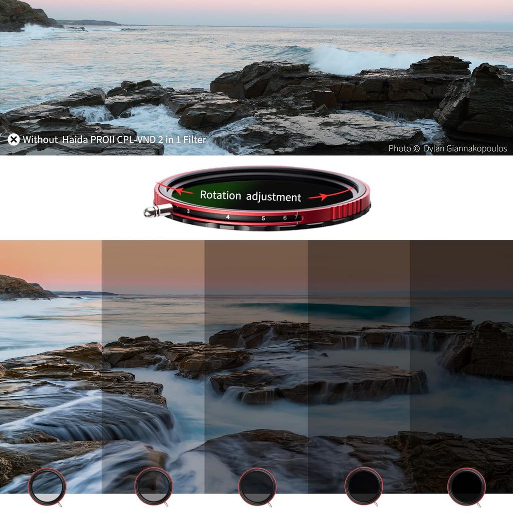 Haida CPL VND Filter 82mm PL Variable ND Neutral Density + - Filter, Filter, 3-7 Stops, ND8, ND16, ND32, ND64, ND128, Filter, Two-in-One