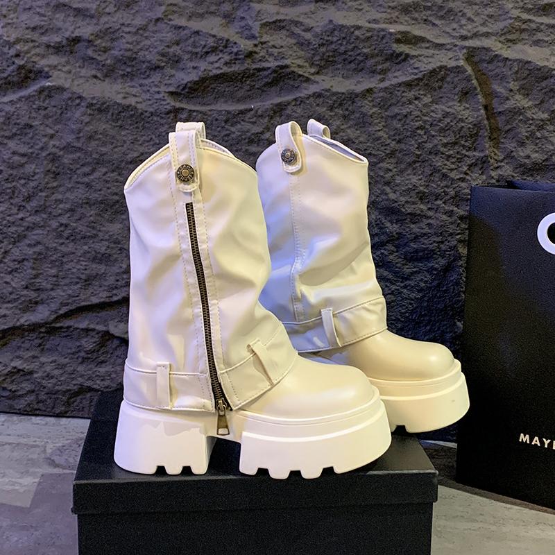 Fashion New Gothic Style Chunky Boots High Platform Women Ankle Boots Elegant Walking Comfy Woman Motorcycle Shoes Punk Leather Boots