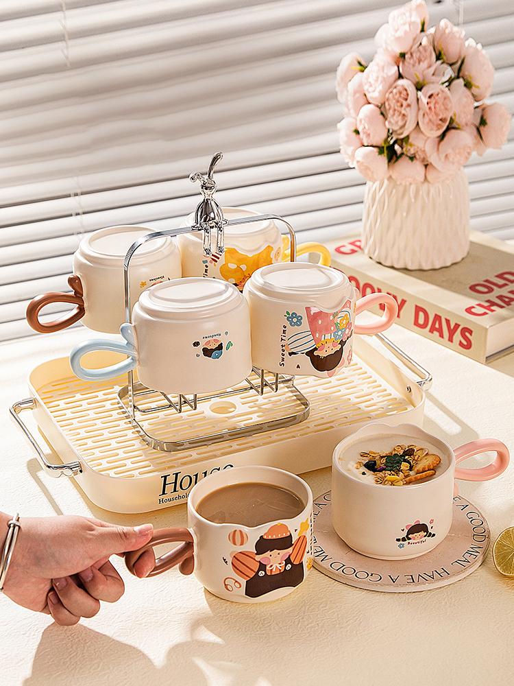 Comic Boys/Girls Ceramic Handle Water Cup Breakfast Cup Couple Coffee Mug Stackable Cup Colorful Paper Box Packaging