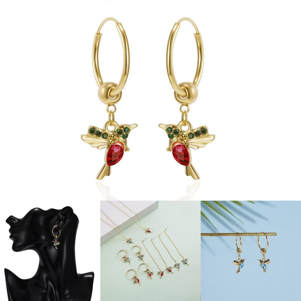 Hummingbird Animal Earrings Alloy Water Drilling Vintage Hoop For Teens