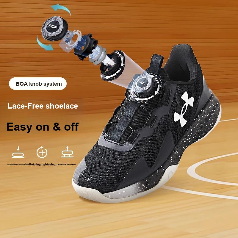 Under Armour Fabric Mesh Leather Boa Rotating Buckle Comfortable Versatile Kids Running Shoes Unisex Running Shoes Black 2431220