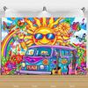 Colorful Peace Love Retro Hippie Bus Dyed Backdrop Kids Birthday Party Decorations Bohemian Style Guitar Floral Photography Prop