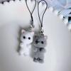 Sales 1 Piece Flocking Fabric 3D Lovely White Black Cat Mobile Phone Charms Cute Animal Cellphone Lanyard Strap