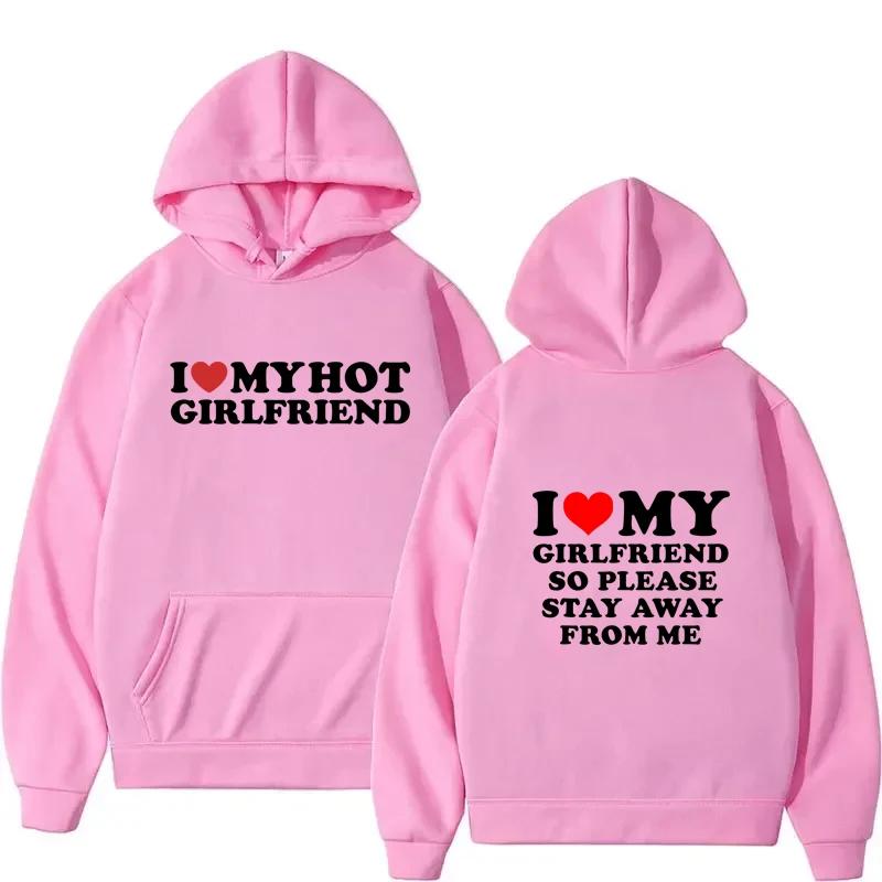Jag Älskar Min Flickvän Tryckt Huvtröja Herr Mode Casual Sport Långärmad Pullover Höst Vinter Herr Rundhalsad Tröjor Unisex