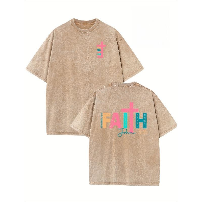 

Vintage Creative Pattern Washed Faith Double-Sided Printed Pure Cotton Washed Drop Shoulder Men s Vintage Street Basic Loose Hip-Hop Top 5XL