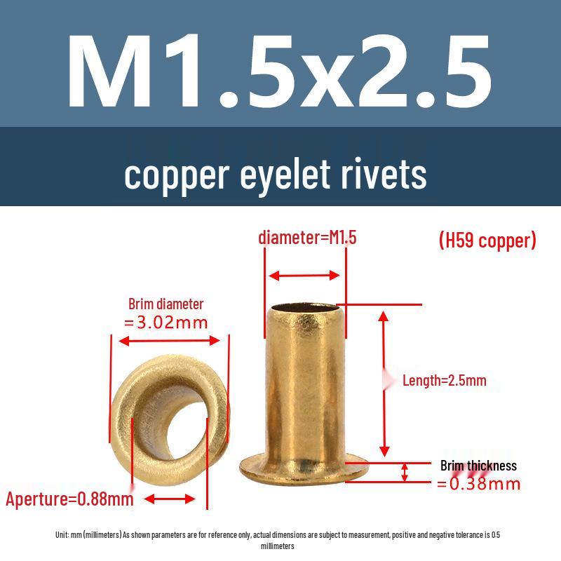 Yigu Медная и латунная полая заклепка-люверс Пряжка M1.3/M1.5/M2 Трубка Двойной проход Чистая медь Газ