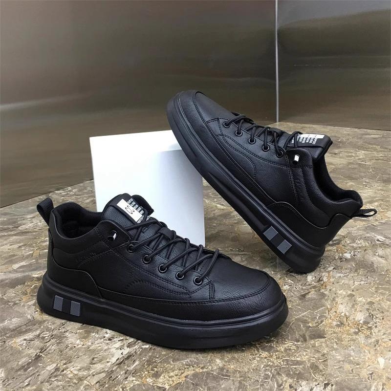 Brand Leather Casual Shoes for Men Classics Fashion Board Shoes Black Slip on Loafers Moccasins Plush Warm Waterproof CottonShoe