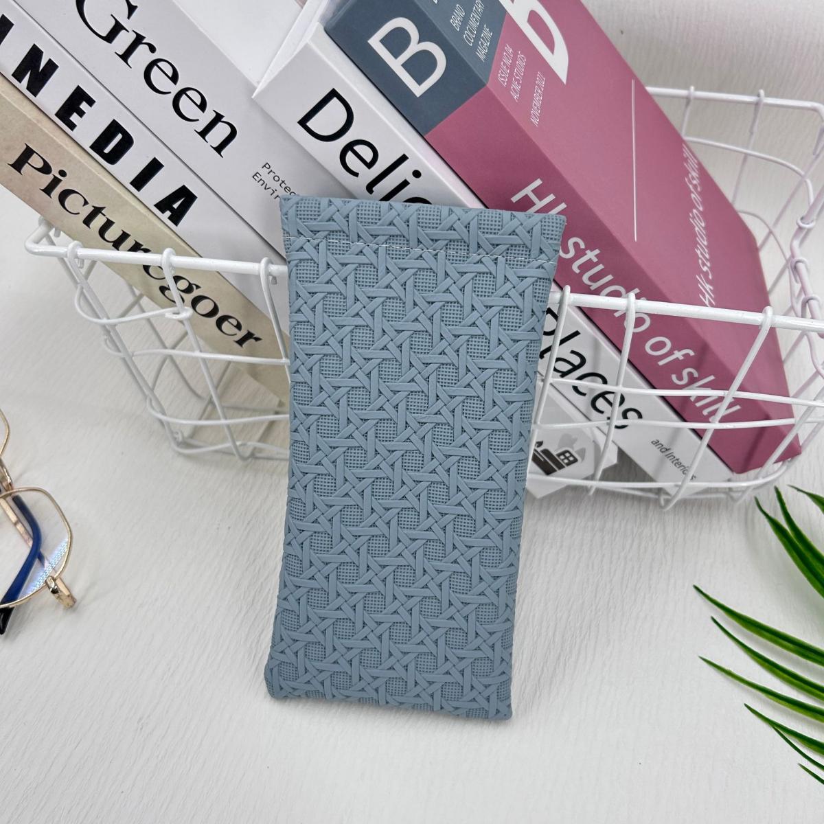 

1 шт. Минималистичный элегантный модный чехол для очков с плетеной текстурой из искусственной кожи, портативный ящик для хранения солнцезащитных очков, прочный защитный контейнер синий