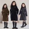 Mädchen Stehkragen Wollmischung Mantel Gesteppt Gefüttert Mittellang Kinder Übermantel Mit Gürtel Schleife Winddicht Warm Winter Kinder Oberbekleidung