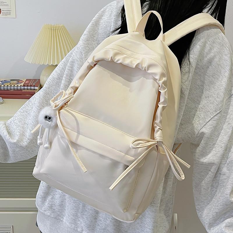 Simple Color Solid Lace Bow Design Student Backpack For School And Use Daily
