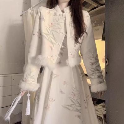 2024 Autumn/Winter Retro Chinese Suit Skirt: Warm, High-End Two-Piece Dress