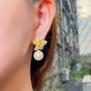 Zircons Noble White Gold Color Dangle Drop Pearl Cubic Zirconia Lovely Geometric Flower Earrings For Women Chic Jewelry