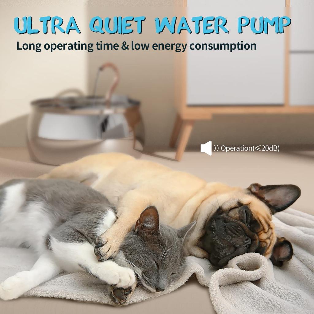4L Stainless Steel Pet Cat and Dog Drinking Fountain Ultra-Silent Water Pump Suitable for Multiple Pet Drinking Bowls