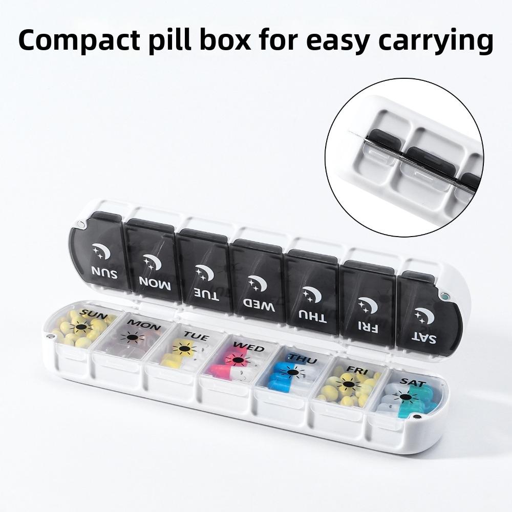 New Foldable Design Weekly Pill Case Airtight AM PM Labels Pill Organizer 2 Times A Day 14 Grids 7 Day Vitamin Case Home Gadgets