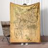 Vintage Middle Earth Fantasy Map Print Flannel Throw - Soft Cozy Ringwraith Design Blanket for Living Room Bedroom Study, Gift