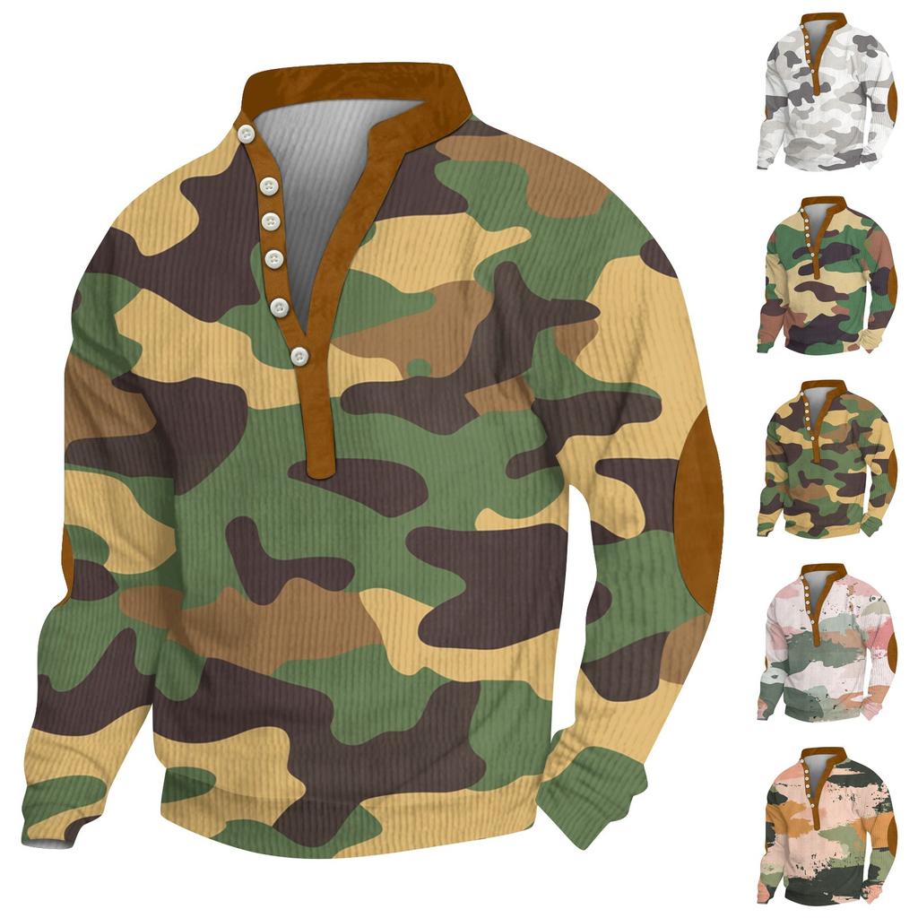 Herren Print Plüsch Warmer Mantel Fleece Pullover Freizeitjacke Tasche Pullover Wintermantel