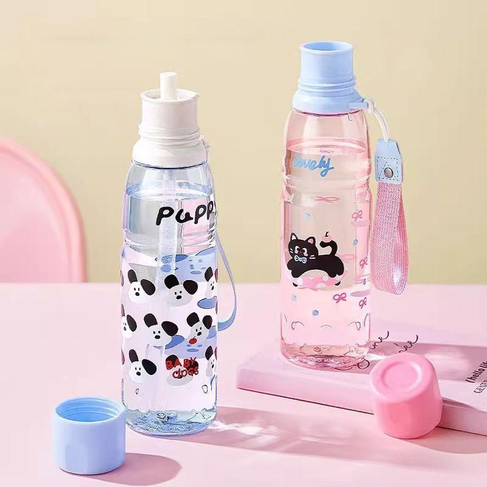 Plastic Portable Water Bottle Cartoon Sports Fitness Cup Creative Straw Cup Home School Decor