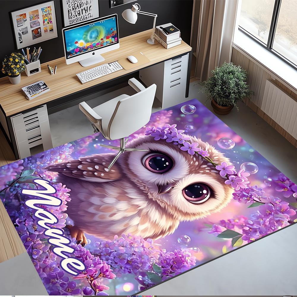 Custom Name Owl Printed Carpet,Rug for Office Chair Living Room Bedroom Kitchen Room Decor Gifts.