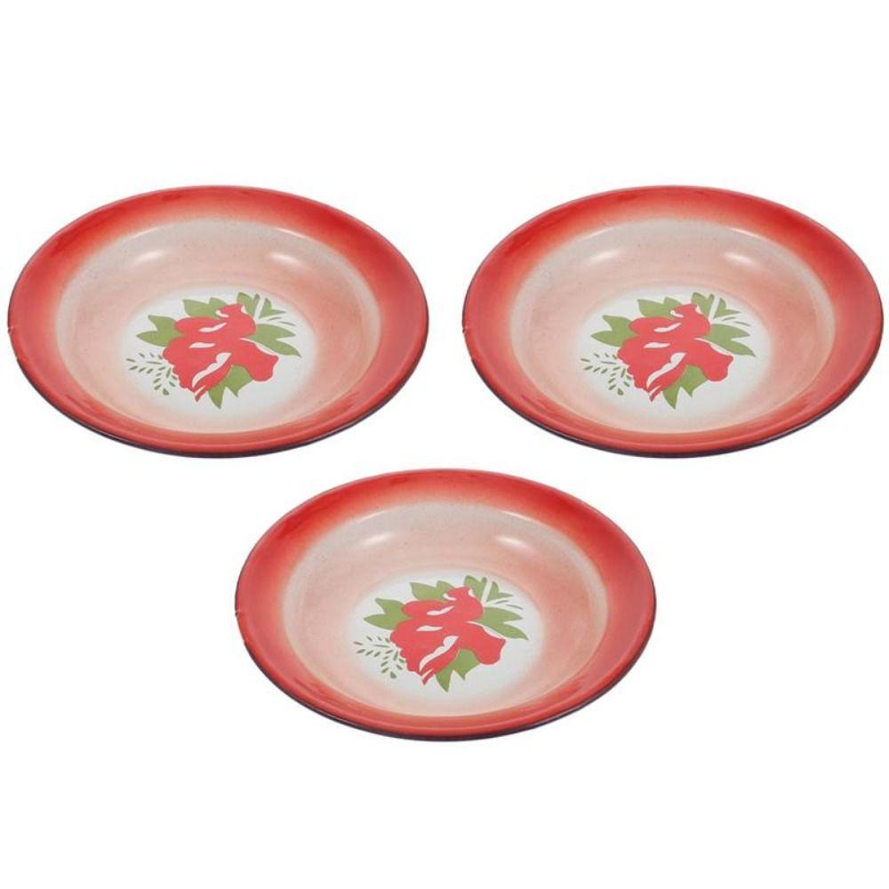 Retro Enamel Plate Classic Round Fruit Plate Snack Bread Dessert Dish Food Storage Trays Steamed Dish Kitchen Tableware